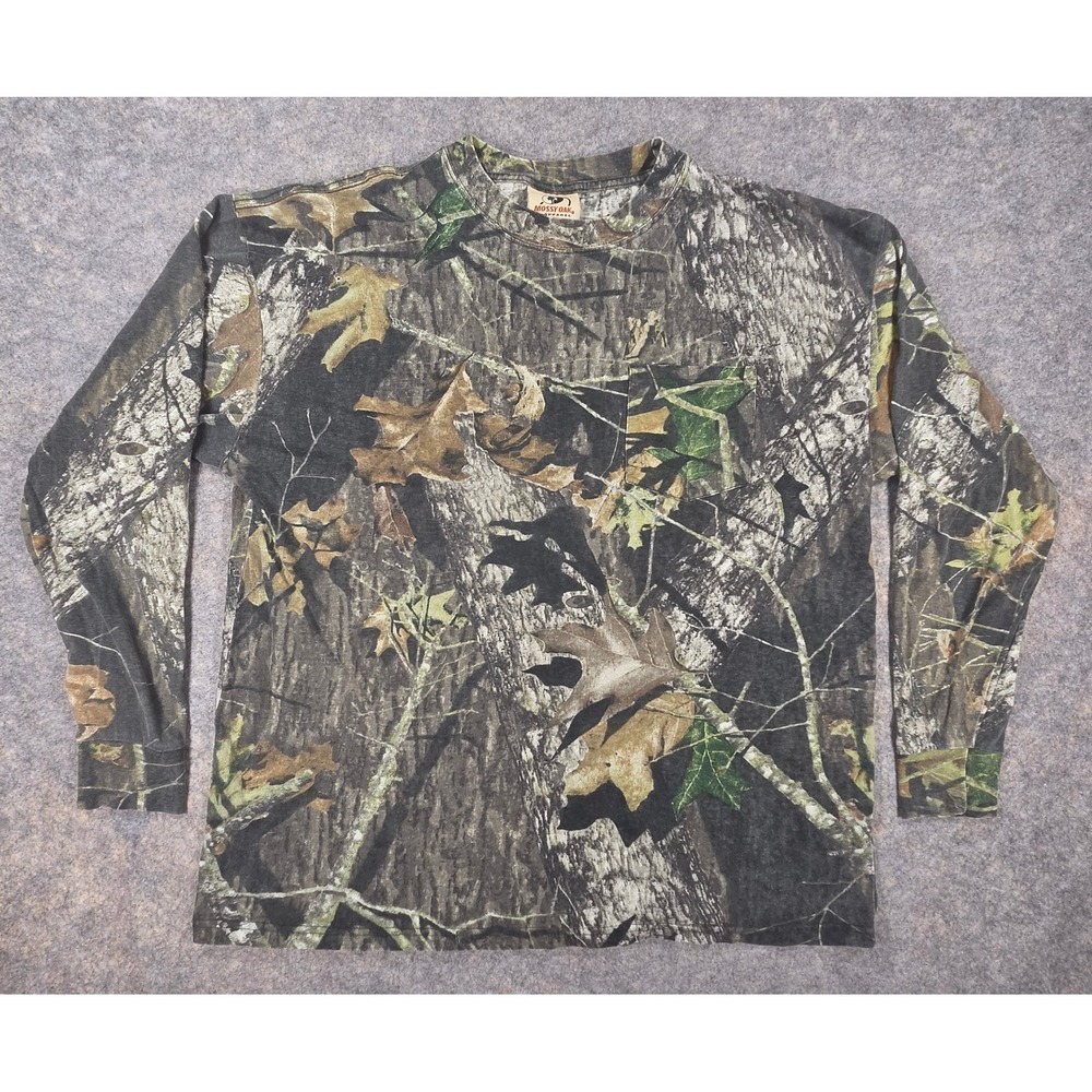 Vintage Mossy Oak Apparel Camo Long Sleeve Pocket Shirt Mens Large Break Up